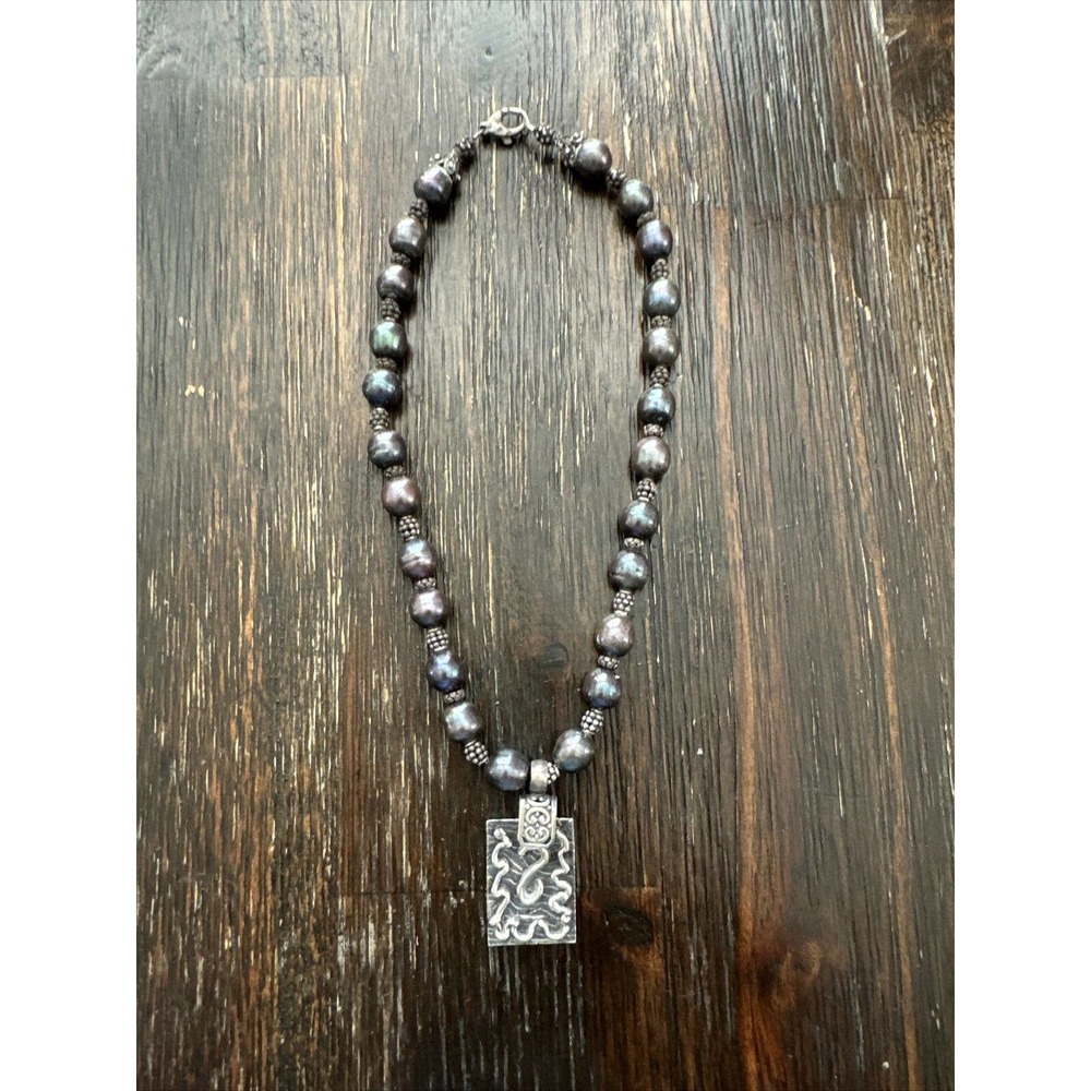 Dark Grey Large Pearl Necklace – Gold-Filled Silver Clasp .999FS